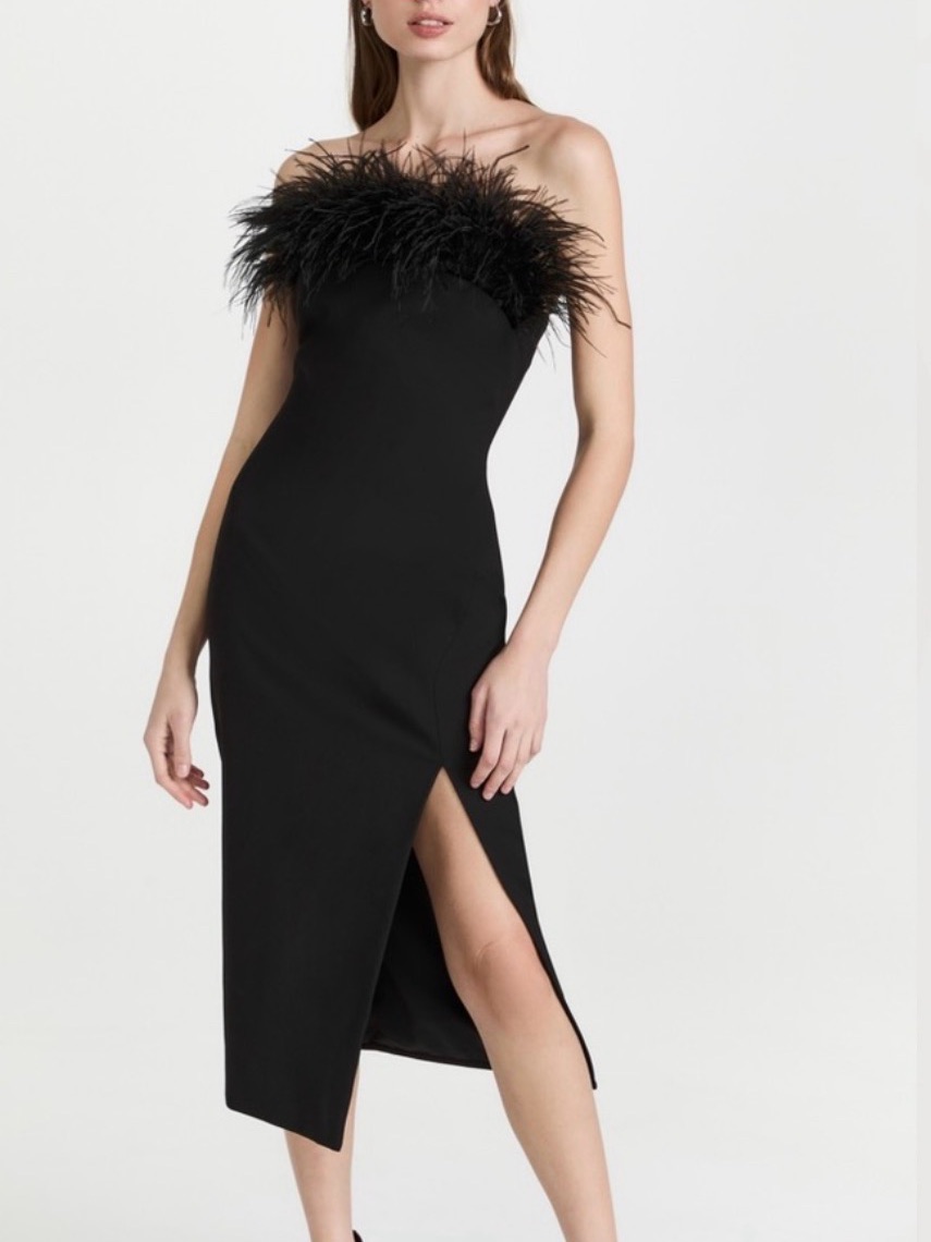 Likely Desi Feather Trimmed Midi Dress